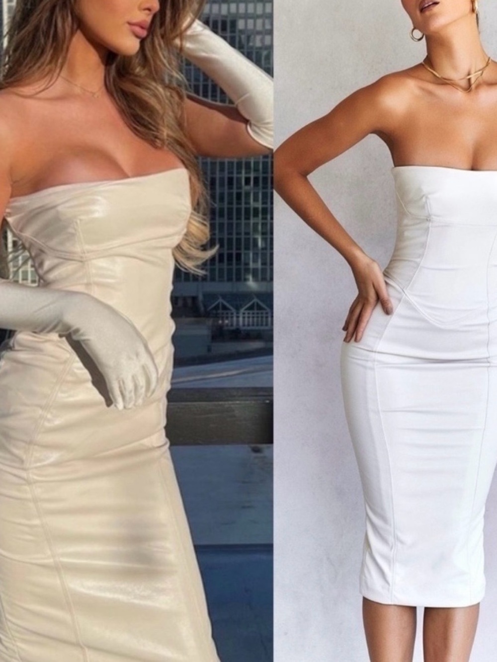 House of CB Camilla Strapless Ivory-White Bodycon Midi Dress